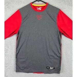 Under Armour Shirt Adult Medium‎ Heat Gear Grey Red Baseball Fitted Jersey Mens
